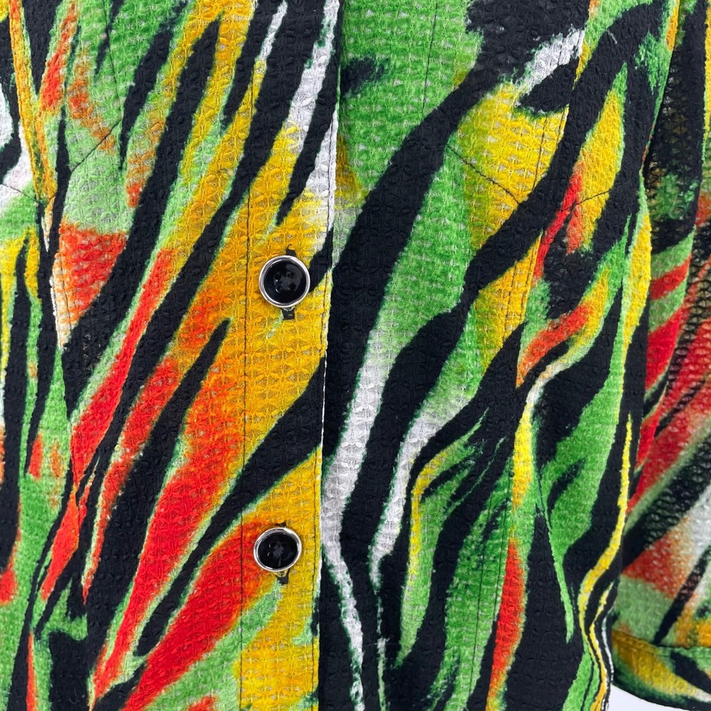 Southern Lady Green Zebra Animal Print Honeycomb  Button Up Jacket Size L - Picture 3 of 10